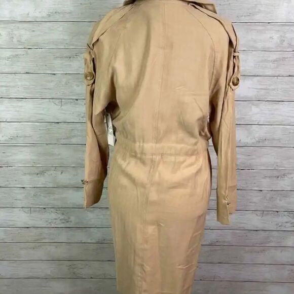 NEW LOVE TOKEN Stripe Print Tie Trench Coat JACKET BEIGE STRIPE SIZE XS, NWT - Picture 5 of 9
